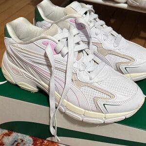Puma White Women's Sneakers with pink and green accents
